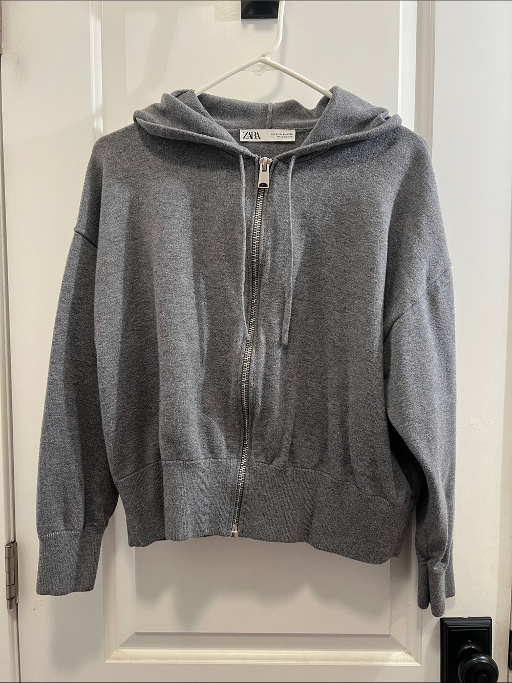 ZARA Women’s Heather Gray Full-Zip Hooded Sweater